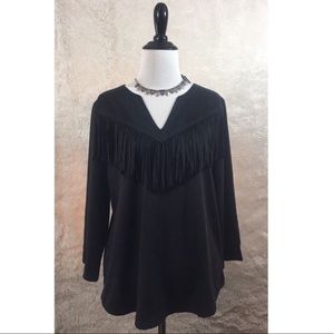 Express Black Faux Suede Top Fringe Detail Small